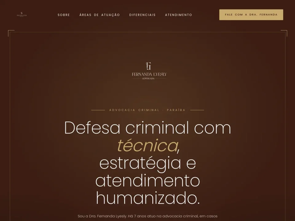 Página inicial do site da advogada Fernanda Lyesly