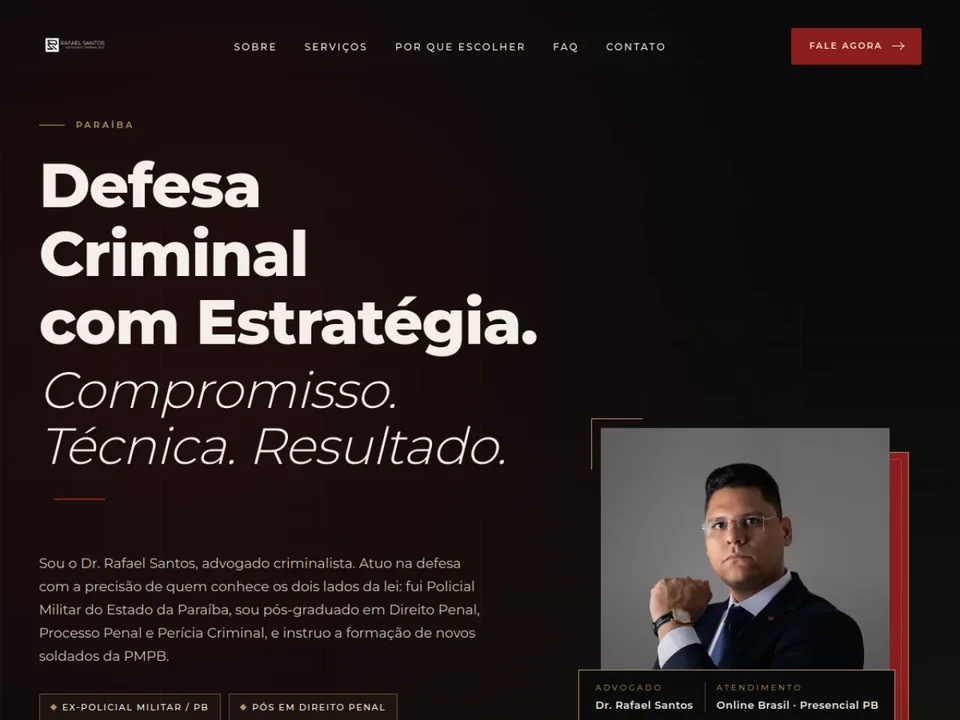 Página inicial do site do advogado criminalista Rafael Santos