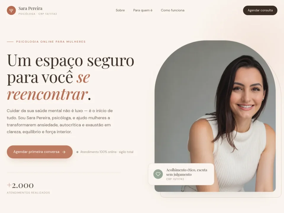 Página inicial do site da psicóloga Sara Pereira