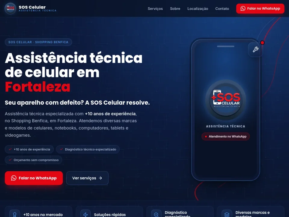 Página inicial do site SOS Celular